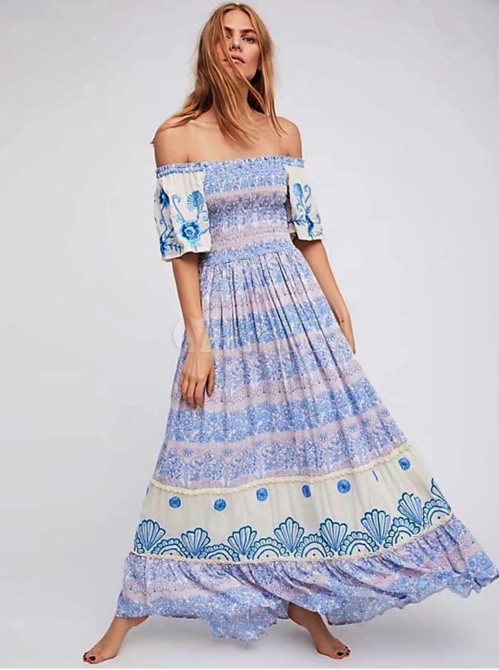 Fillyboo Free People Hummingbird Dress Maxi Floral Off The Shoulder Embroidered
